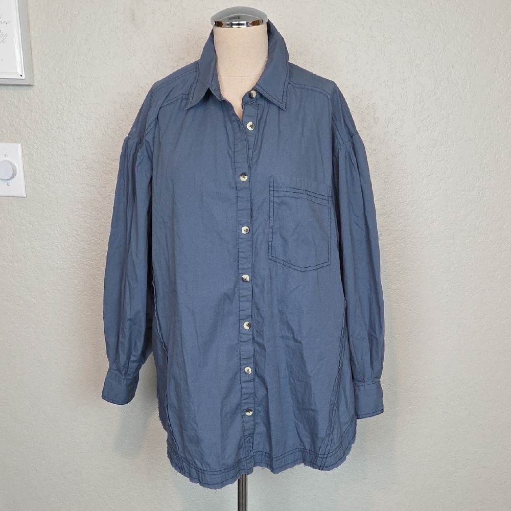 We The Free Oversized Button Down Blouse Raw Edges Size S